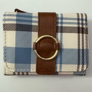 Plaid Wallet with Brown Accent and Gold Buckle